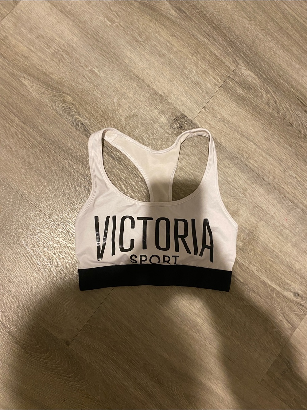 Victoria's Secret White and Black Logo Racerback Sports Bra